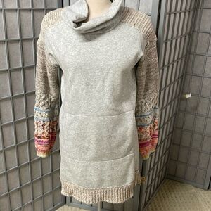 Anthropologie Daily Practice Sweatshirt Dress XSmall Gray Knit Sleeve Cowl Neck